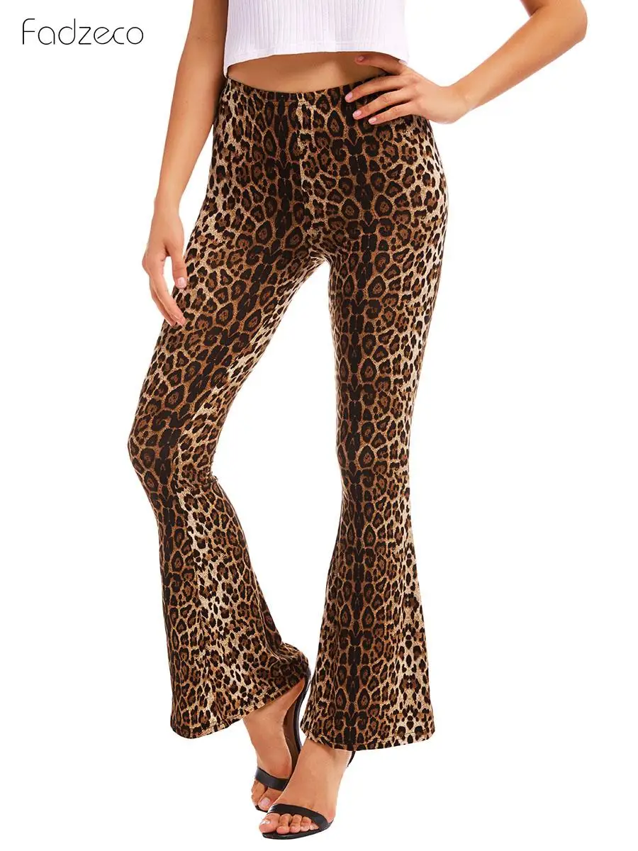 

FADZECO Women High Waist Leopard Print Flare Leggings 2019 Autumn Winter Women Fashion Sexy Bodycon Trousers Club Pants