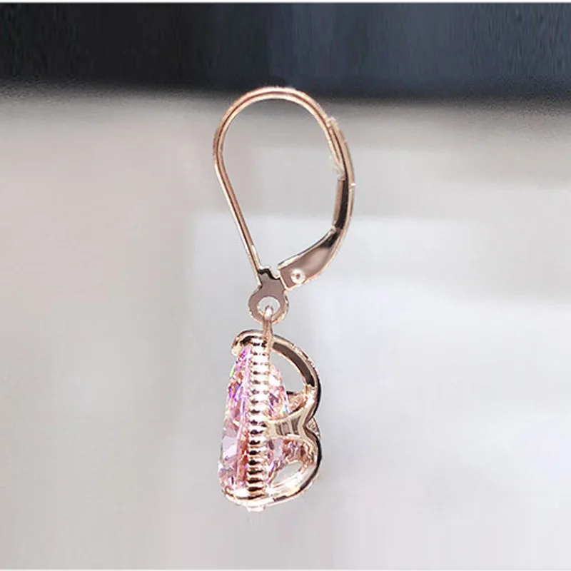 Beste 14K Rose Goud Roze Diamanten Oorbel Voor Vrouwen Mode Roze Topaas Edelsteen Bizuteria 14K Goud Granaat Drop Earring orecchini Meisjes
