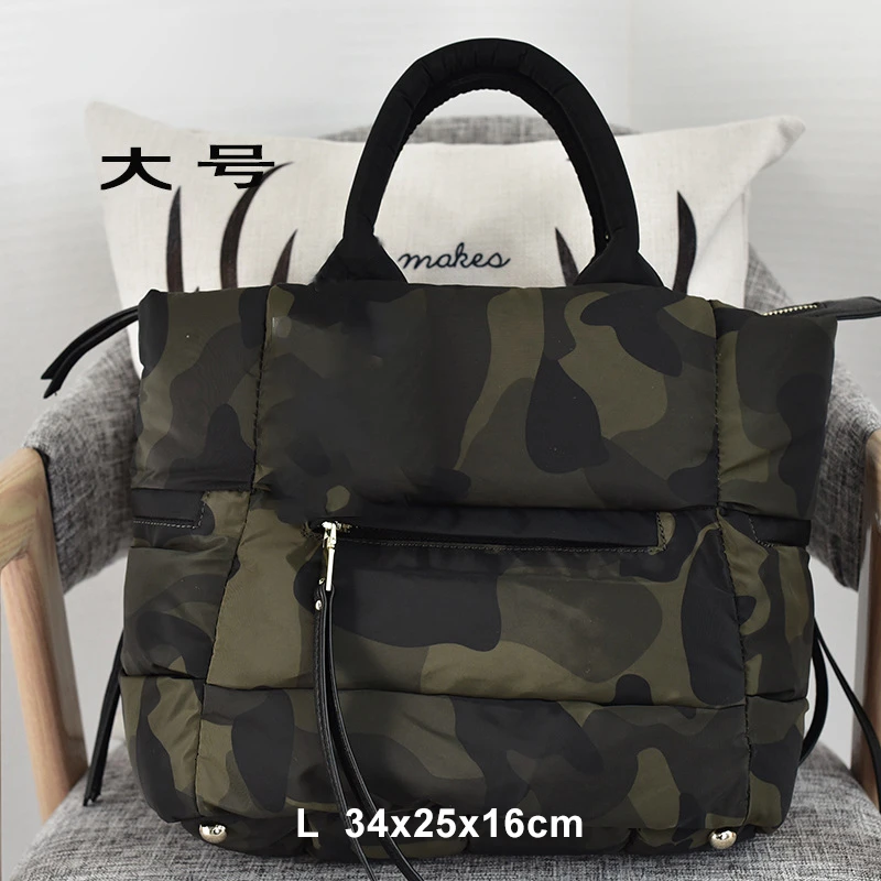 Winter Space Bale Handbags Woman Cotton Totes Bag Down Feather Padded Ladies Feather Soft Women Shoulder Bag Bolsos Mujer - Цвет: Camouflage Large