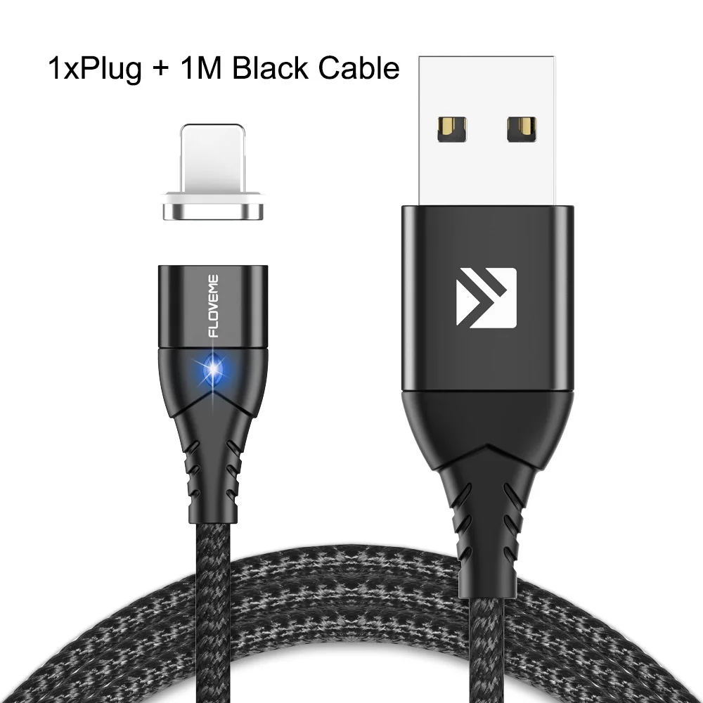 Black Cable Магнитный кабель Micro usb type C для iPhone Lighting Cable 1M 3A провод для быстрого заряда type-C Магнитный зарядный кабель для телефона - Цвет: Black Cable
