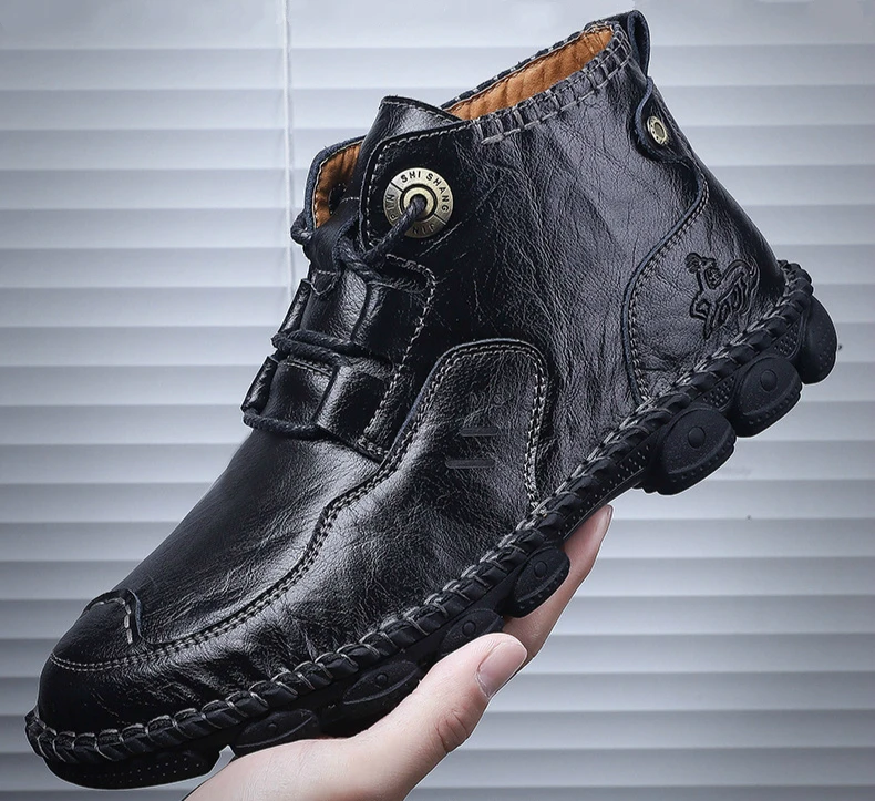 Зимняя обувь; мужские ботинки из натуральной кожи; chaussure homme; водонепроницаемые ботильоны; высокие мужские ботинки; повседневная обувь