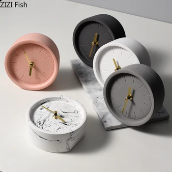 

NORDIC MARBLE TEXTURE BLACK ALARM CLOCK ROUND CEMENT CLOCK SILENT SWEEP NEEDLE DORM BEDSIDE DESKTOP CLOCKS POINTER TIMEPIECE