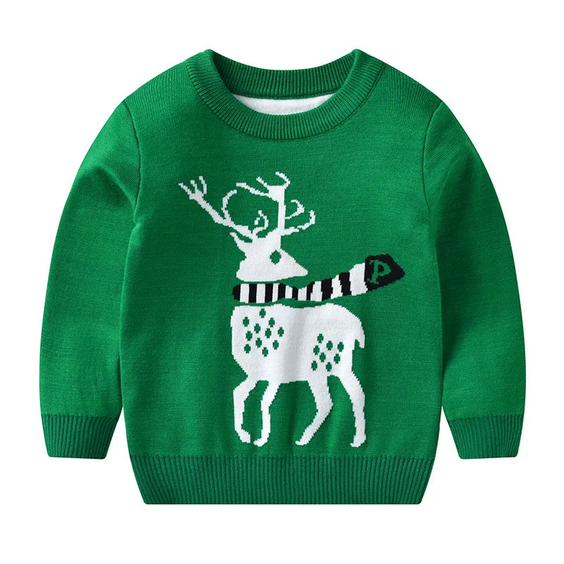 Рождественский свитер с рисунком Санта Клауса и оленя; зимняя одежда для маленьких девочек и мальчиков; Осенние повседневные пуловеры; детские вязаные топы