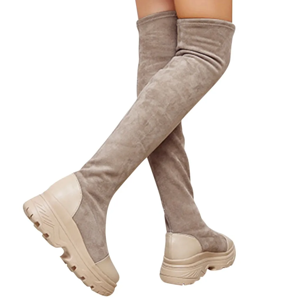 Обувь; Модные женские ботинки; zapatos de mujer; Модные женские зимние сапоги на платформе без шнуровки; пикантные теплые сапоги до колена из флока