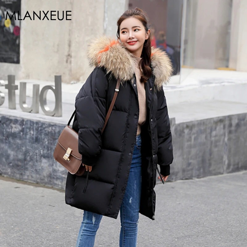 

Fur Hooded Long Winter Cotton Coat Women Solid Zipper Plus Size Down Jackets Female Korean Parka Coats Thicken Warm Outerwears