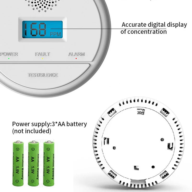 433MHz Wireless Carbon Monoxide Poisoning Smoke Gas Sensor CO Gas Leakage Warning Alarm Detector LCD Display Concentration