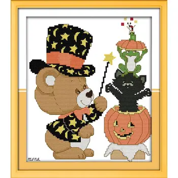 

Little Bear Halloween Home Decorations Child DIY Handmade DMC Cross Stitch Needlework Embroidery Counting Pattern on Canvas