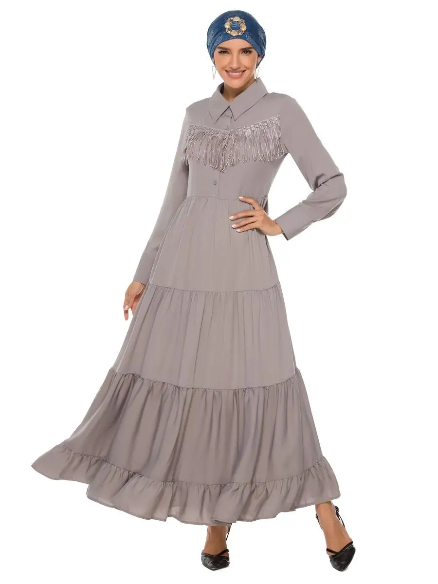 Винтажное женское платье с кисточками и длинным рукавом мусульманское повседневное Плиссированное кафтан abaya Дубаи ДРАПИРОВАННОЕ