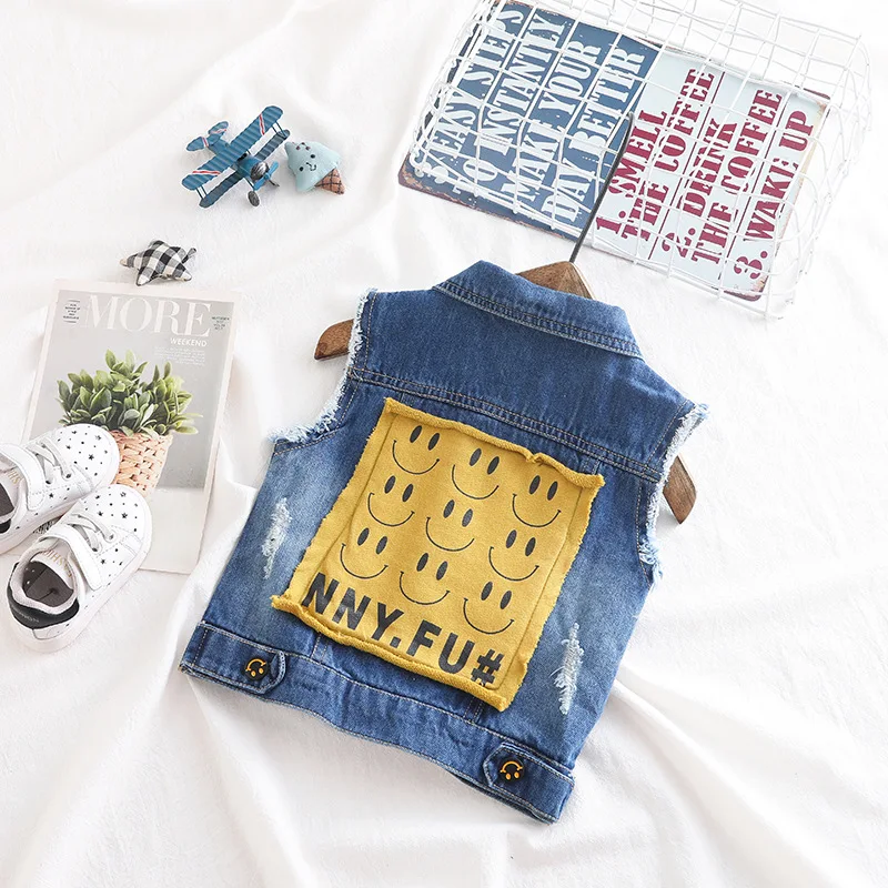 Autumn Childrenswear Small CHILDREN'S Denim Waistcoat Coat Korean-style New Style Baby Sleeveless Waistcoat Vest Clothes fo
