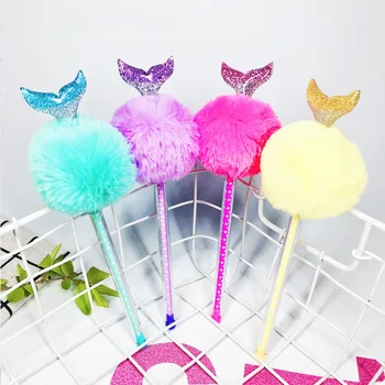 

24PCS Creative Cartoon Ball Pen Students Signing Pen Cute Mermaid Plush Ball Gel Pen Stationery Kawaii School Supplies