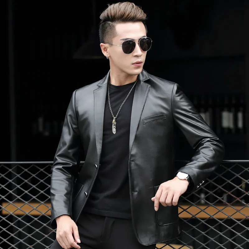 

Genuine Leather Jacket Short Sheepskin Coat for Men Spring Autumn Blazer Leather Jackets Blouson Cuir Homme 1330 KJ1380