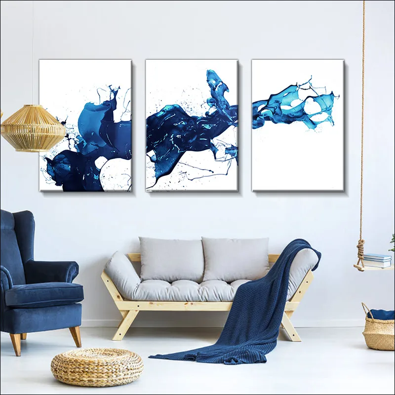 

Modern Abstract Canvas Painting, Blue Artistic Conception, Ink Splashing Poster, Blue and White Mural, Printing Thickening and W