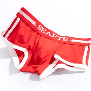 

Cool underwear men's pure cotton low waist sexy shorts fashion personality flat boxer briefs sports briefs