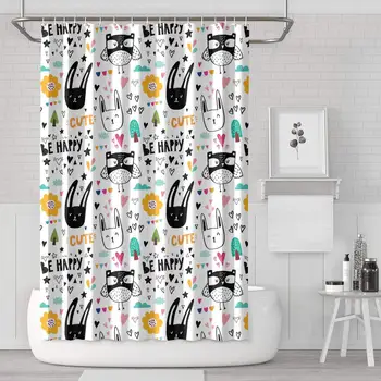 

Happy Owl Graduation and Rabbits Shower Curtain Bath Curtain Liners Polyester Cloth Best Pattern Soft Waterproof Space Bathroom