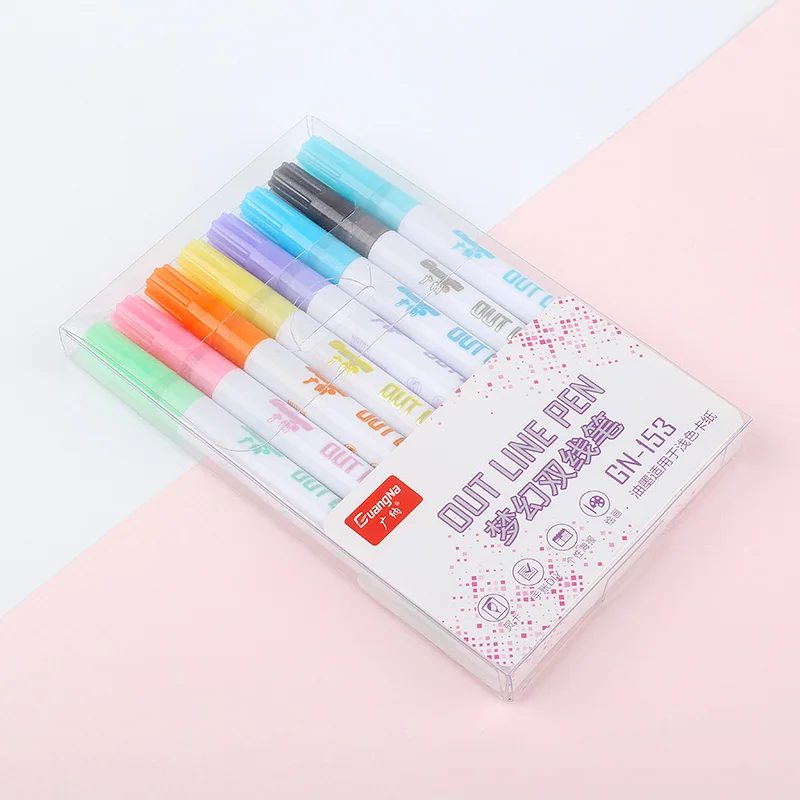 Волшебные двойные линии, художественные маркеры, ручка, тонкая подводка, маркер, Fineliner, каллиграфия, цветные ручки для скрапбукинга - Цвет: 8 color set