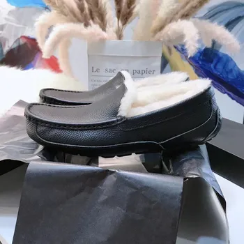 

2019 Brand Ivg Australia Style Men's Loafers Soft Moccasins Winter Genuine Leather Shoes Flats Slip On Driving Shoes Black