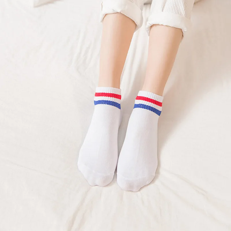 Женские белые короткие носки в полоску, милые хлопковые носки Kawaii, забавная уличная мода, повседневные носки, корейские Дышащие носки
