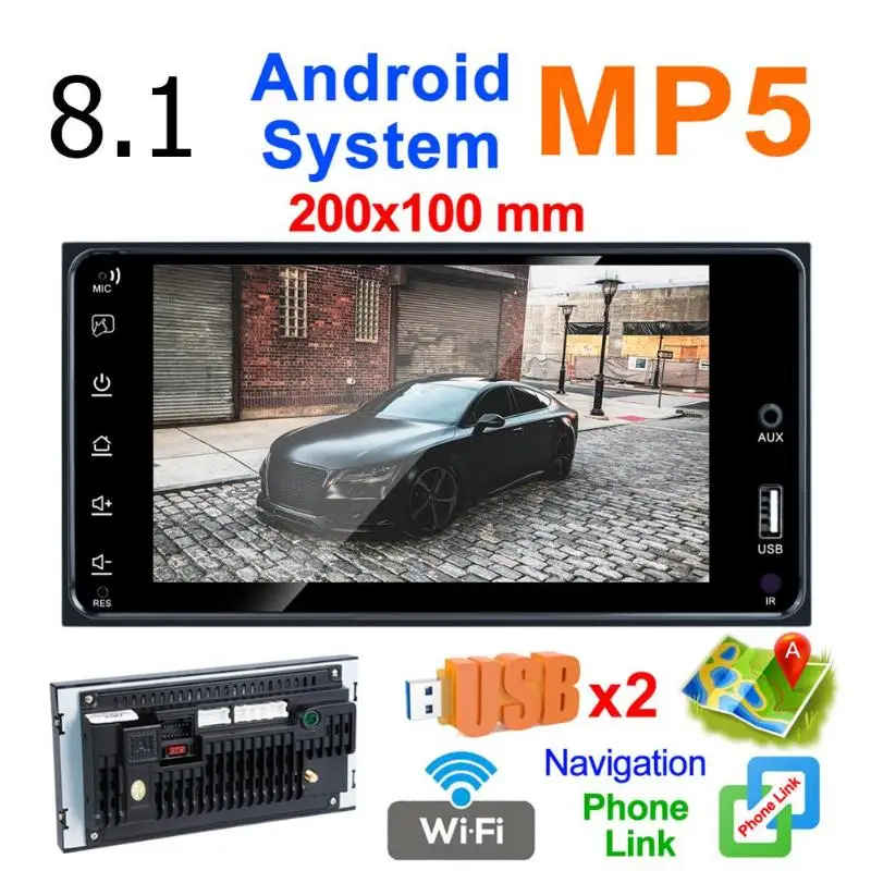 

7" Touch Screen Android 8.1 1G+16G Car Stereo MP5 Player GPS Navigation Bluetooth 4.0 AM FM Radio Mirror Link WIFI Head Unit
