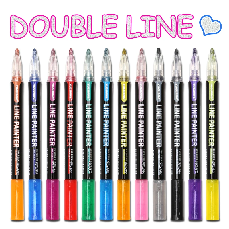 8 /12 Pcs/set Outline Paint Marker Pen Double Line Pen Diy Album Scrapbooking Metal Marker Glitter for Drawing Painting Doodling