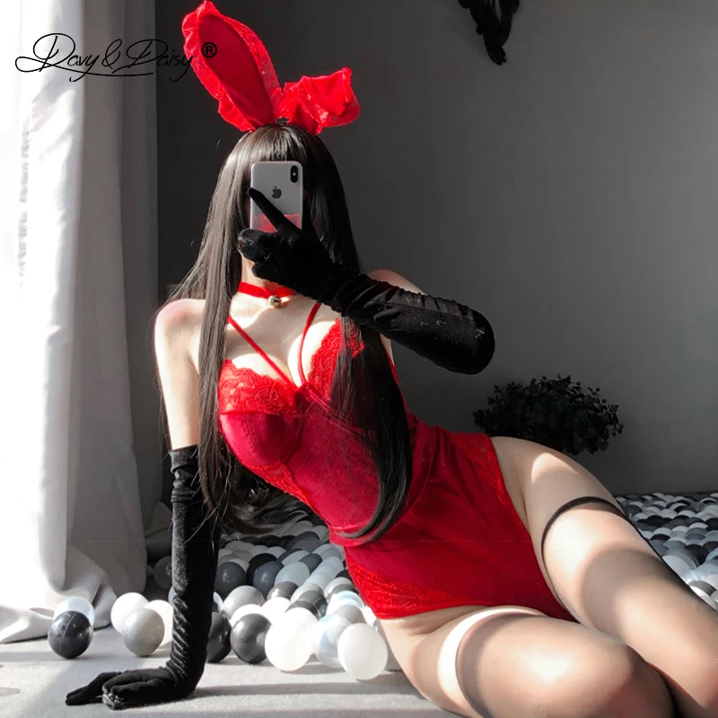 Sexy Bunny Girl Cosplay Costumes Women Sweet Rabbit Bodysuit Rabbit Ears Bunny Tail Roleplay Party Club Wear Erotic Set  JA042 witch costume women