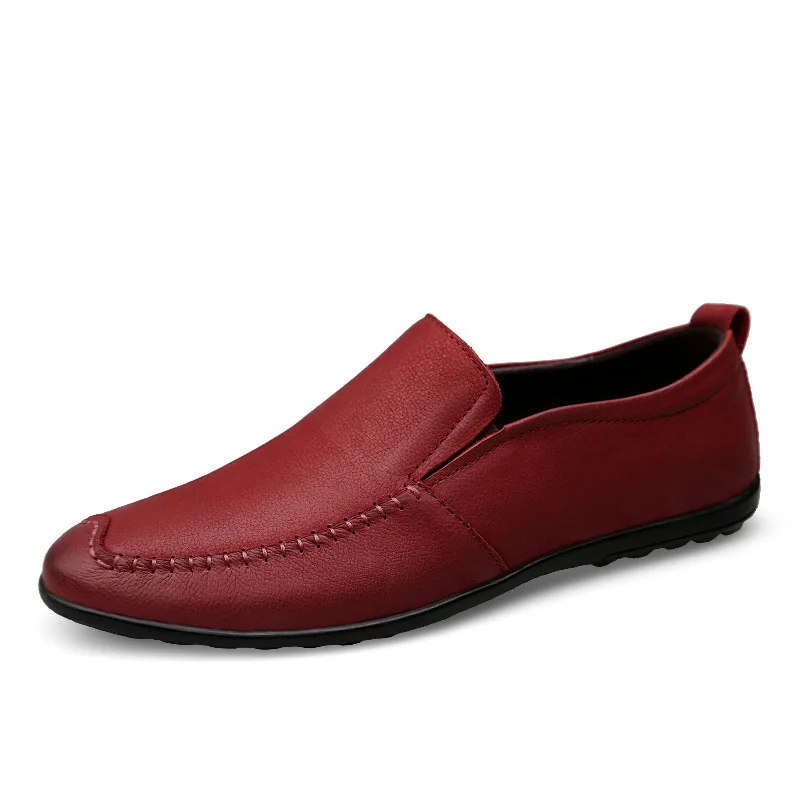 

Mens Casual Shoes Red Handmade Genuine Leather Loafers Spring Slip On Flats Hommes Mocassins Men Breathable Soft Driving Shoes