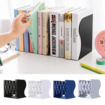 

Adjustable Bookshelf Metal Iron Book Ends Shelf Holder Stand For Books Organizer Stationery Hollow Decorative Bookends