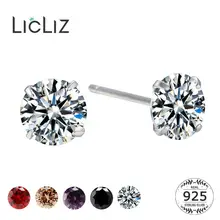 LicLiz новые 925 пробы серебряные круглые циркониевые серьги-гвоздики для женщин прозрачные красные золотые фиолетовые черные CZ Ювелирные изделия с кристаллами подарки LE0285X
