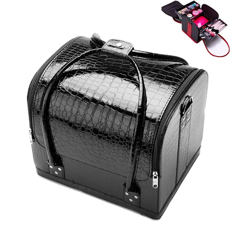 

New PU Leather Cosmetic Box Women Professional Multilayer Beauty Tattoos Nail Art Tool Nail polish Makeup Storage Organizer Case