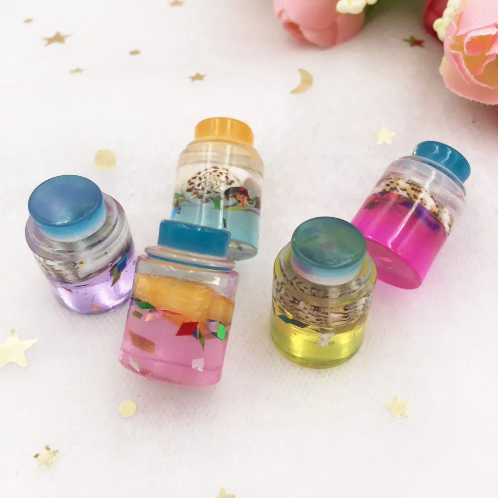 

6 PCS Mix Resin Glitter Colorful 3D Conch Mini Bottle Flatback Rhinestone Micromodel DIY Children Scrapbook Decor Ornament