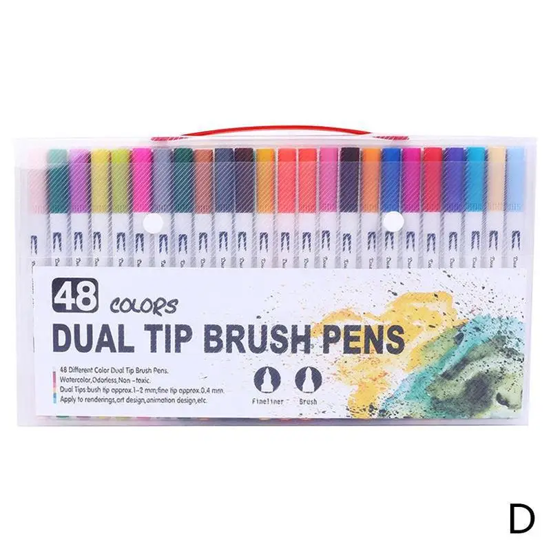 1 Набор цветных ручек с Fineliners, цветные маркеры для рисования, акварельные кисти, набор ручек, перманентные художественные маркеры для рисования - Цвет: D