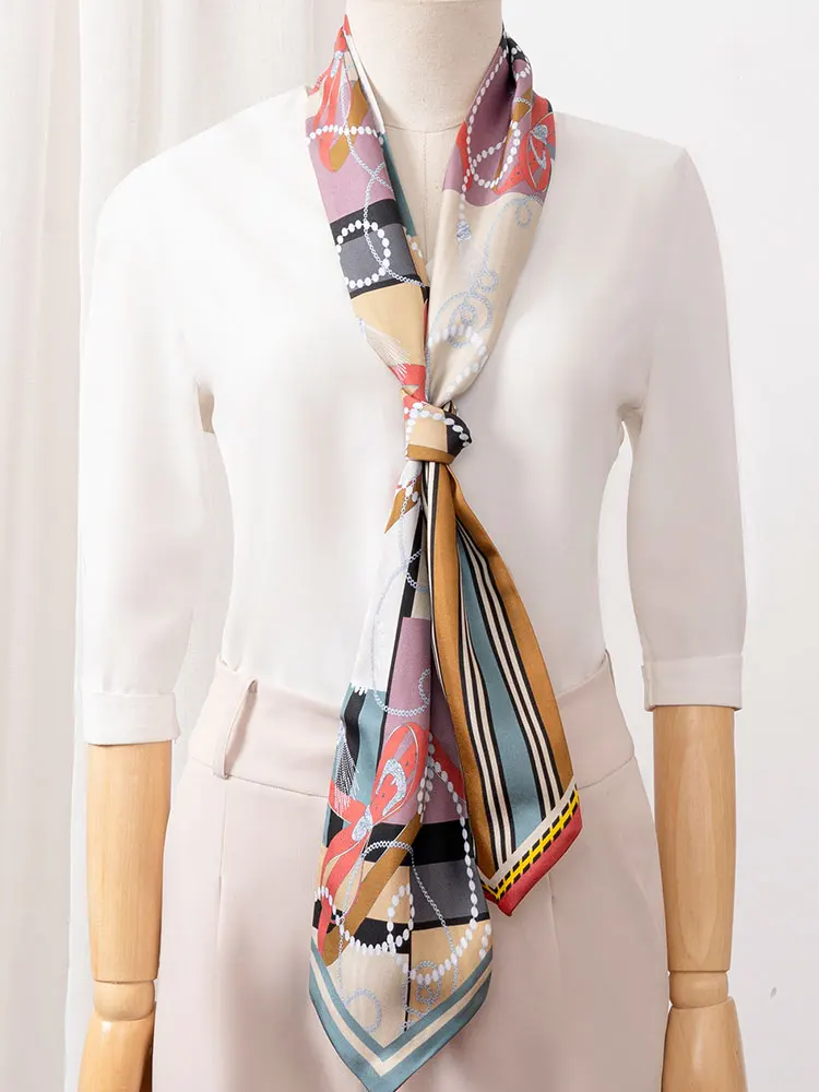 100% Real Silk Long Scarf For Women Twillon Neckerchief 2021 Luxury Bufandas Silk Scarf Printed Headband Foulard Femme 155x12cm