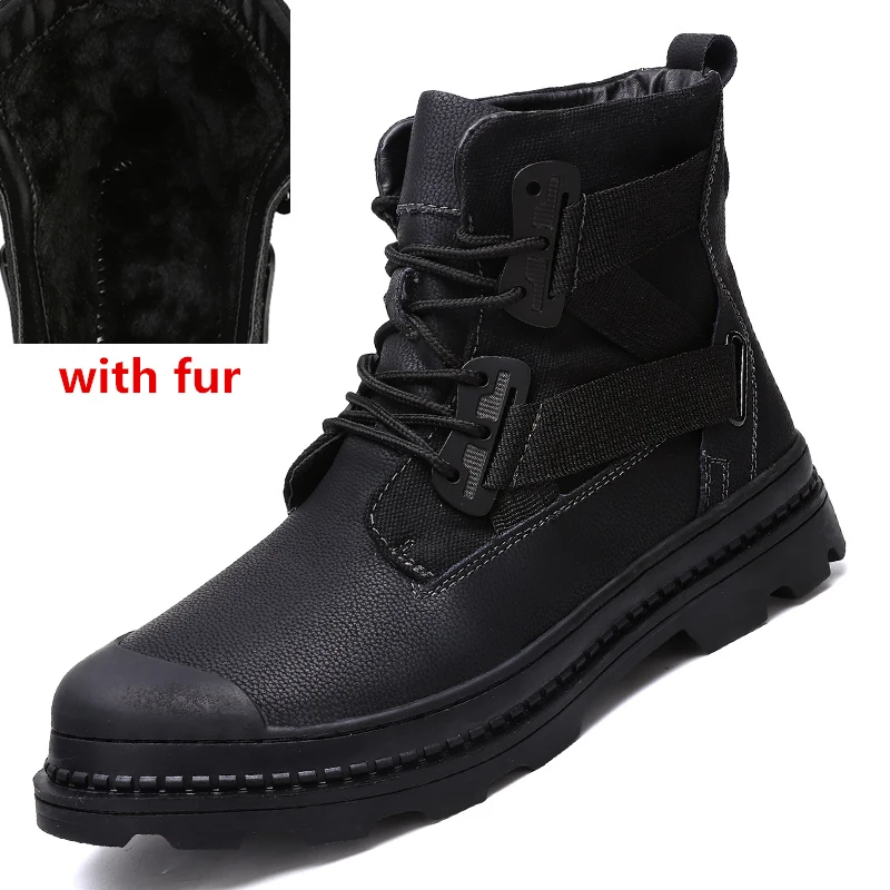 Black Fur Мужская обувь; ботильоны; мужские повседневные сапоги; Мужская обувь; мужские кроссовки на платформе; Erkek Bot Zapatos De Hombre; большой размер 47 - Цвет: Black Fur