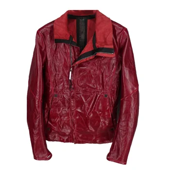 

2020 Red Men Europe Style Slim Fit Biker‘s Jacket Plus Size XXXL Genuine Cowhide Cool People Motorcycle Leather Coat