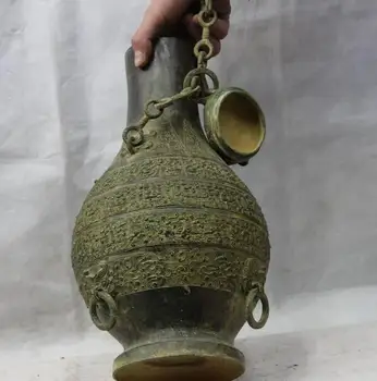 

Chinese Royal Bronze Carved Wild Animal kettle Bottle Flask Vase Water Wine Pot