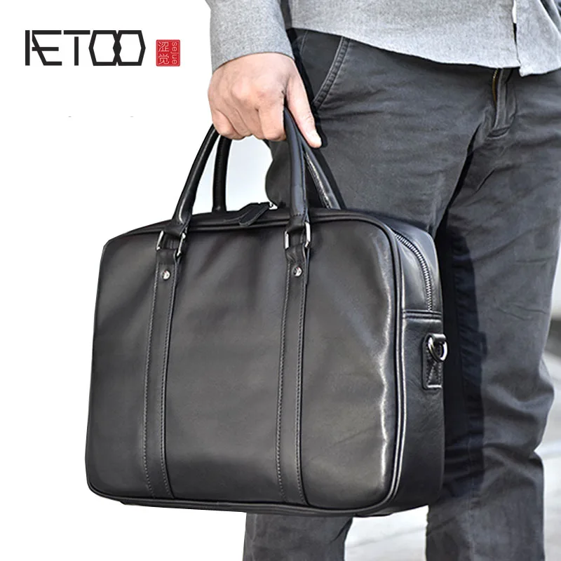 

BJYL Handbag men's leather casual business briefcase first layer cowhide shoulder slung large capacity computer bag cross secti