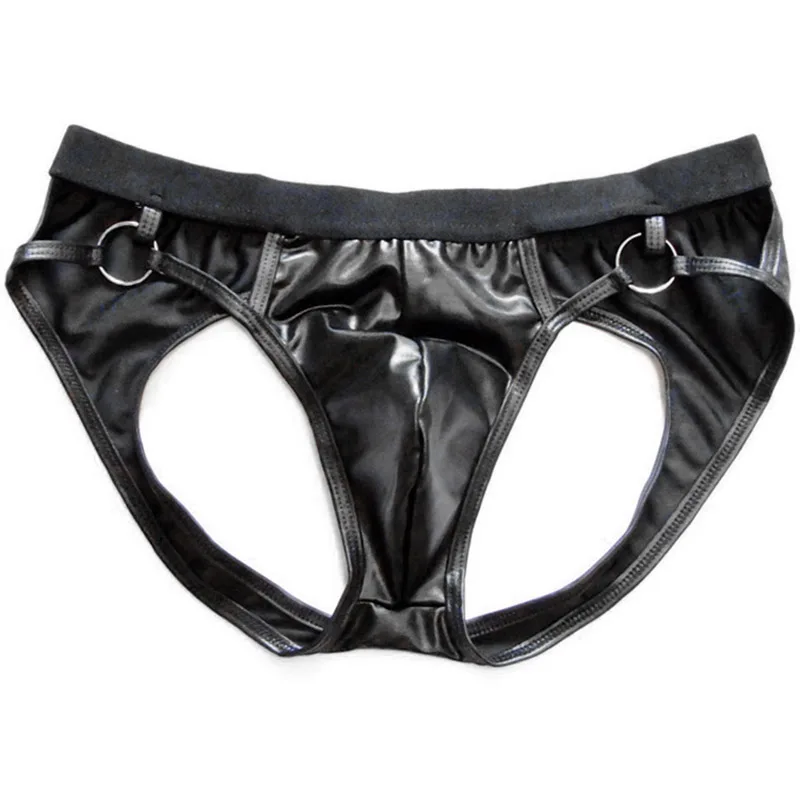 Men's Sexy PU Leather Underwear Jock Strap Briefs Thong G-String Pouch Panties Underwear Men Erotic Lingerie Micro Bikini Briefs