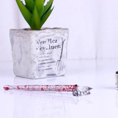 

glass fountain pen dipped in a pen comic No bubble with black Ink and penholder free shipping