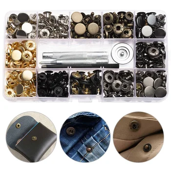 

1 Box Leather Snap Fasteners Kit,12.5mm Metal Button Snaps Press Studs,6 Color Leather Snaps for Clothes, 4 Installation Tools