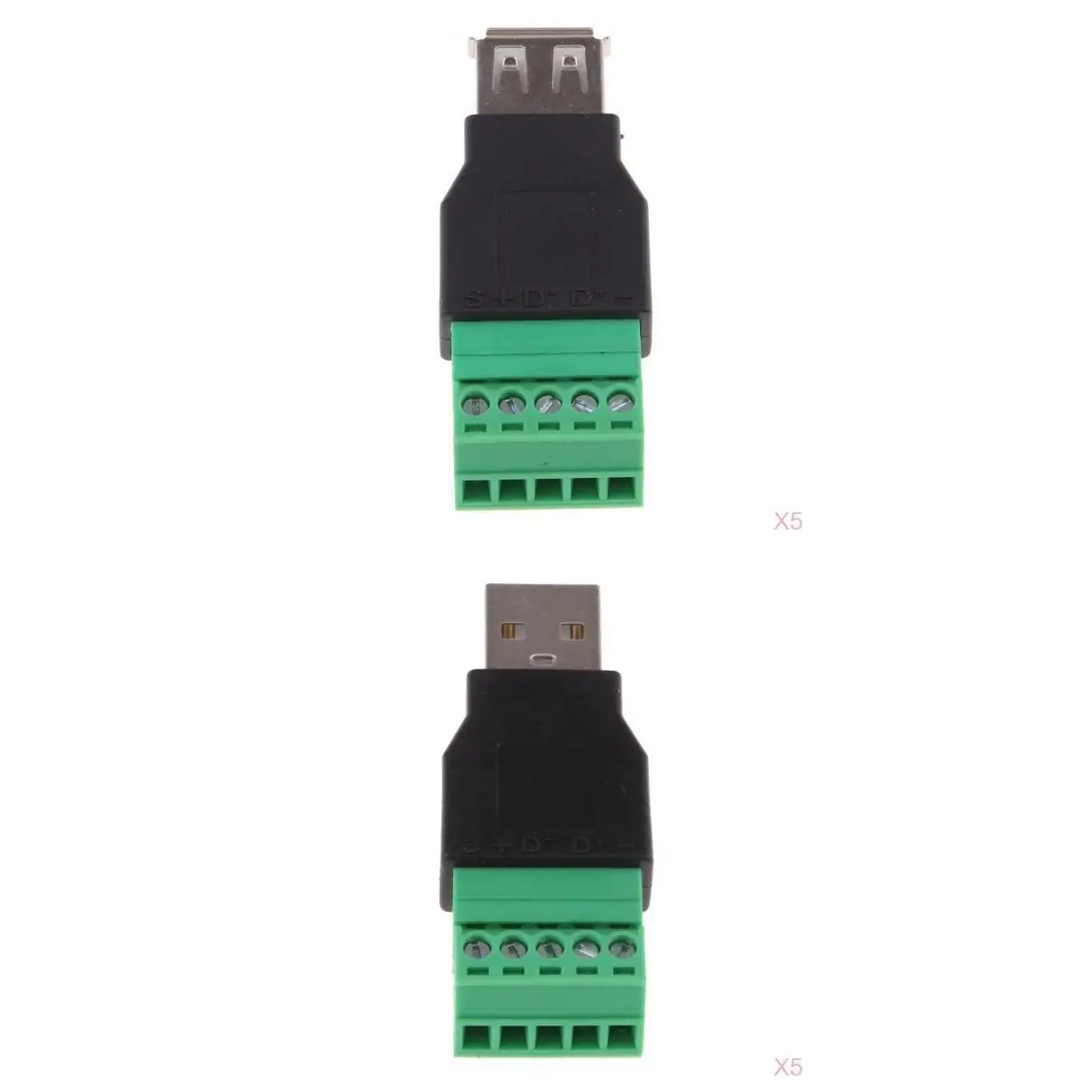 5 шт. USB штекер на 5 Pin винт+ 5 шт. USB Женский на 5 Pin винт с экранированными клеммами Разъем адаптеры