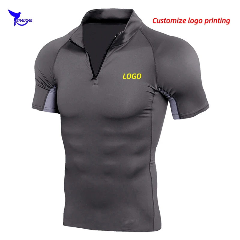 

Half Zipper Stand Collar Breathable Running T Shirt Men 2020 Quick Dry Stretch Gym Fitness Sportswear Patchwork Top Tees Custom