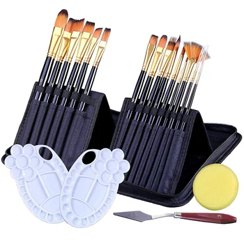 

Artists Paint Brushes Set, 15Pcs Paint Brushes for Watercolor Paint Brushes, with Palette Knife, Sponge, Pallette