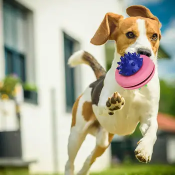 

Pets Dog Puppy Rubber UFO Leakage Food Container Molar Interactive Chew Toy Dog Toy Teethers For Cleaning Dog Teeth Food Ball
