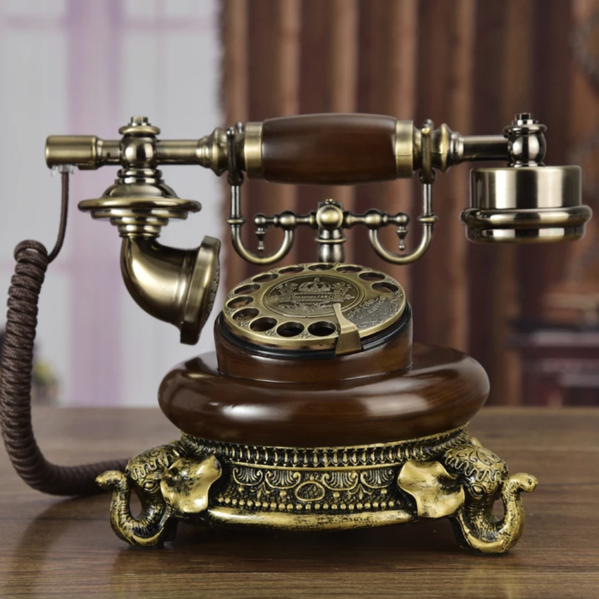 Cor do Café Telefone Antigo Americano Retro Rotativo Dial Fixo Eletrônico - Mecânico Ringtone Mogno - Imagem 2