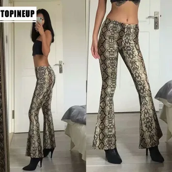 

Europe and the USA autumn new fashion high waist body repair elastic fabric sag show thin snake skin pattern micro-Lama trousers
