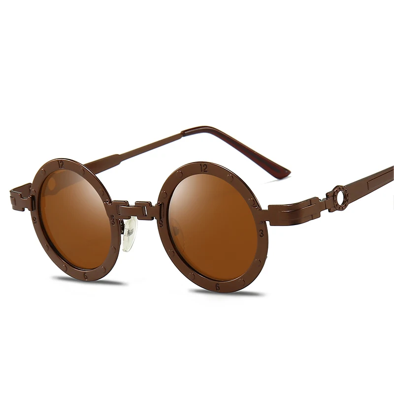 C2 Brown Brown HBK ретро круглые стимпанк Солнцезащитные очки для мужчин Готический Винтаж стиль цифры металлическая оправа женские солнцезащитные очки высокое качество UV400 - Цвет линз: C2 Brown Brown