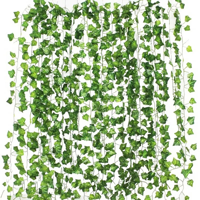 12pcs 2M Ivy Green Fake Leaves Garland Plant Vine Foliage Home Decor Plastic Rattan String Wall Decoration Artificial Plants
