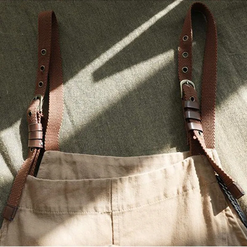 2023 New Literary Retro Overalls Women Spring Summer Woven Shoulder Width Loose Casual Strap Pants Female Cotton Linen Jumpsuit
