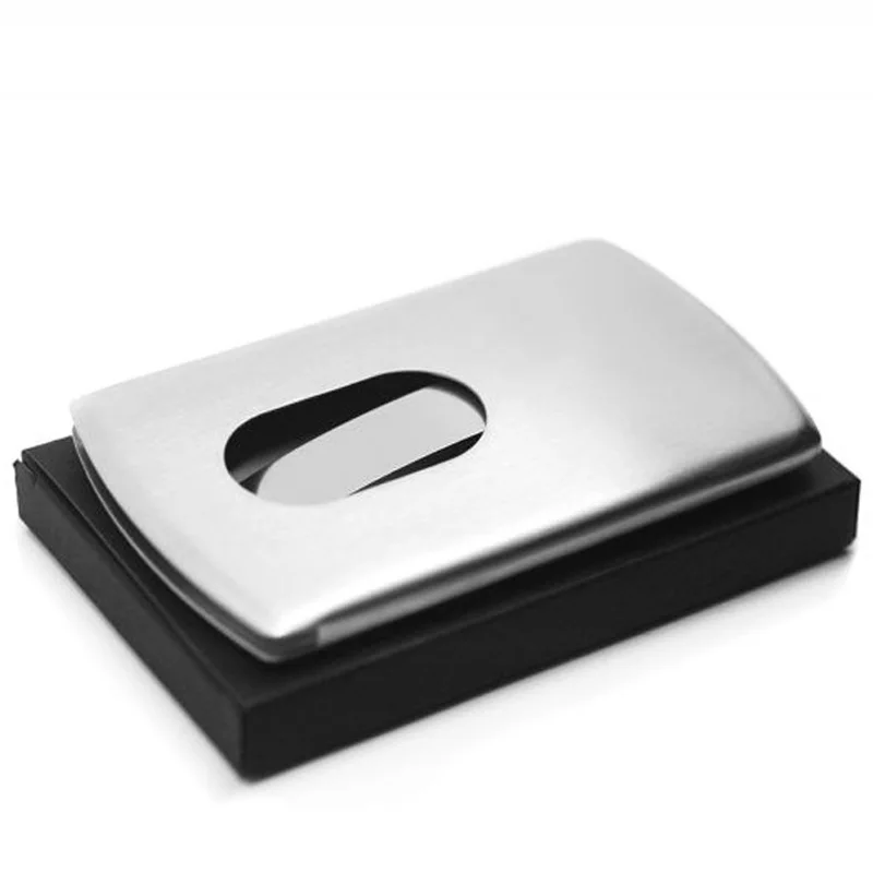 

Business Card Holder Vogue Thumb Slide Out Stainless Steel Pocket ID Credit Bag Metal Credit Card Case High Quality 10*6cm