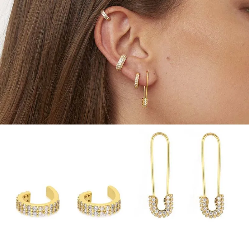 

CRMYA серебряные и золотые Заполненные длинные бриллианты для женщин цветок круглый кубический цирконий пирсинг уши манжеты мужские ювелирн...