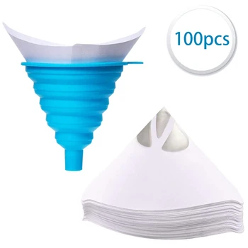 

100pcs Pack Paint Filter Paper Funnel Filter Disposable Sieve Mesh Filter Paper With Silicone Funnel For Car Painting Spray Guns